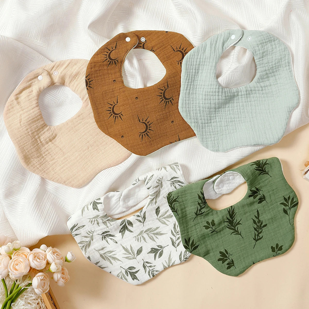Lullaby Baby Bib – Cute Unisex Everyday Feeding Bib - Set 5 Pcs
