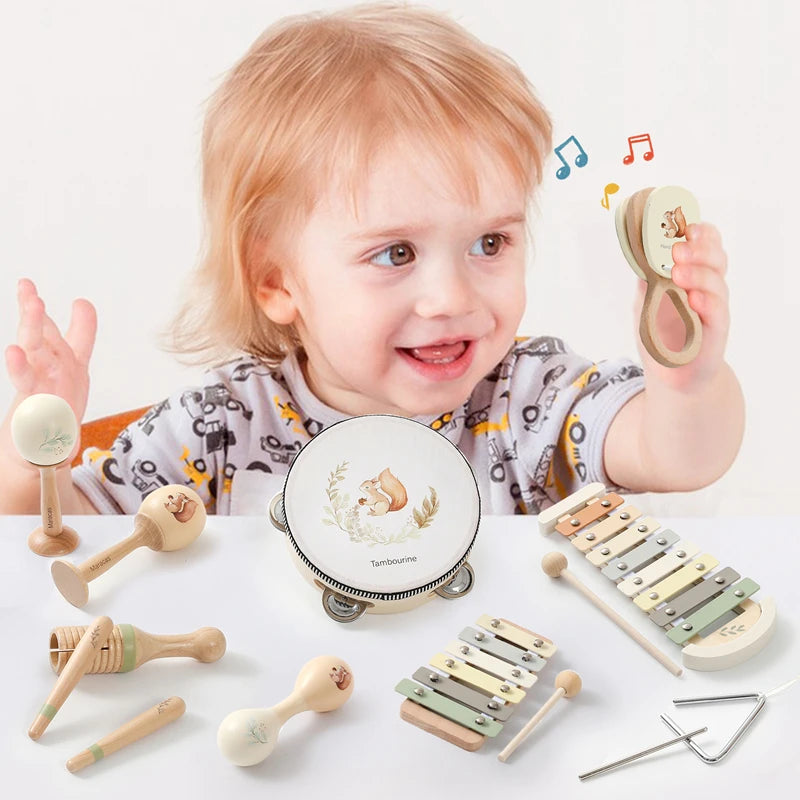 Wooden Musical Instrument Toy β Xylophone, Beads & Drum