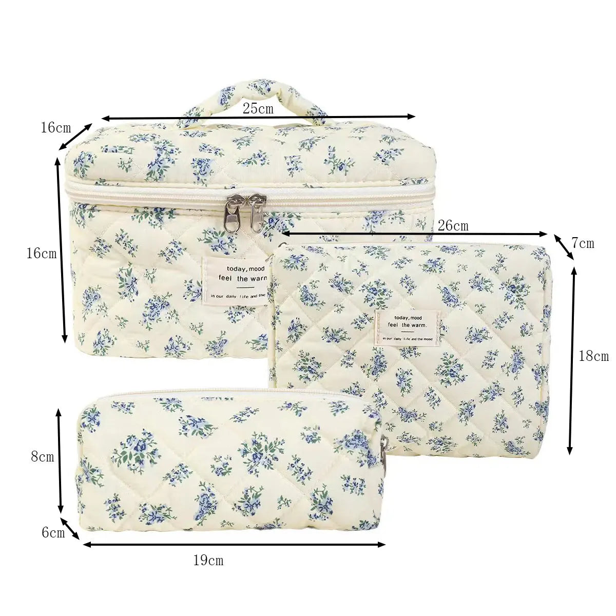 Set of 3 – Floral Cotton Baby Toiletry Bags