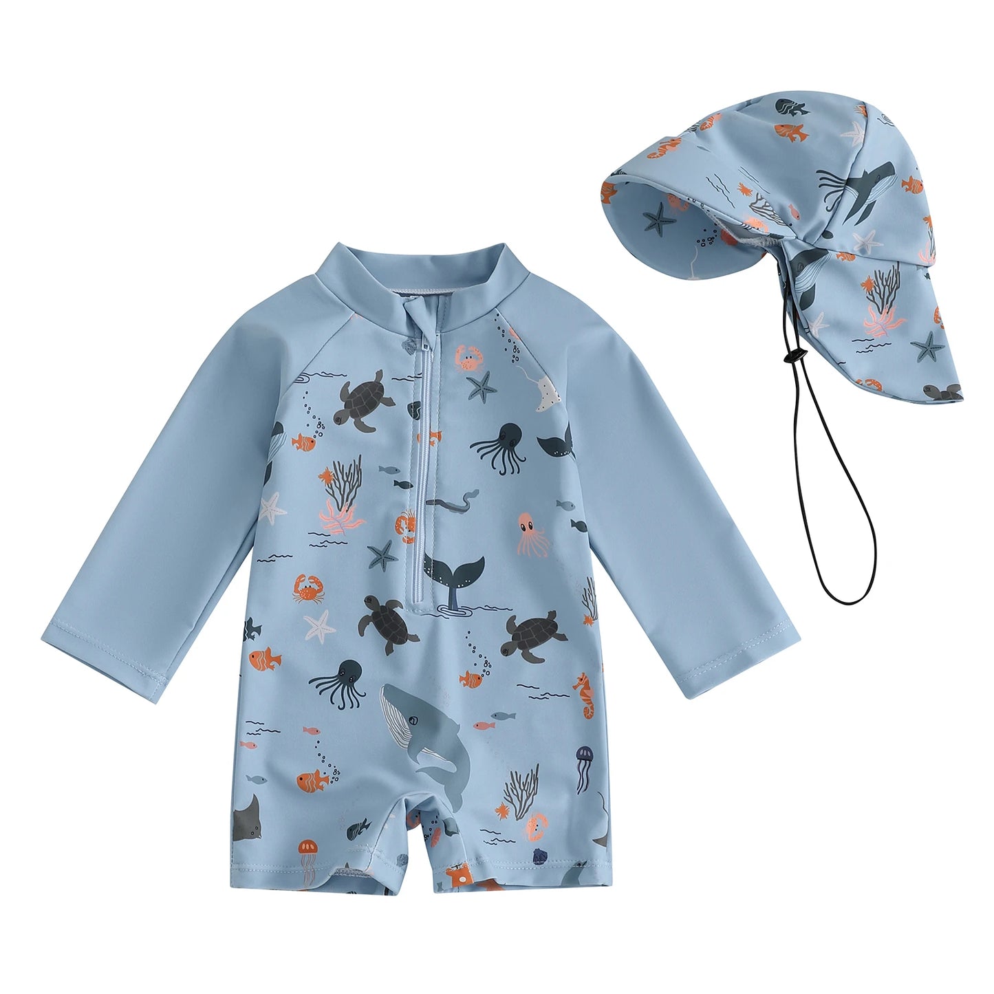 Long Sleeve Rash Guard Swimsuit with Hat