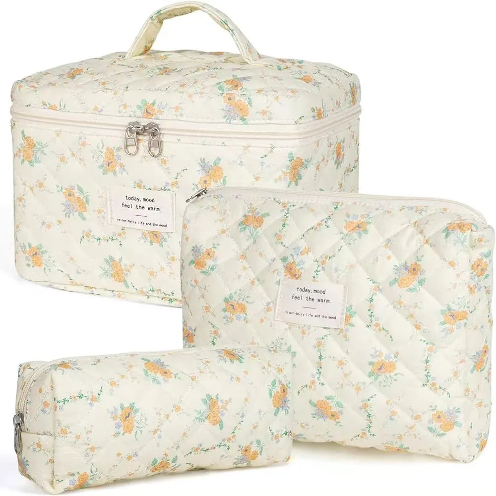 Set of 3 – Floral Cotton Baby Toiletry Bags