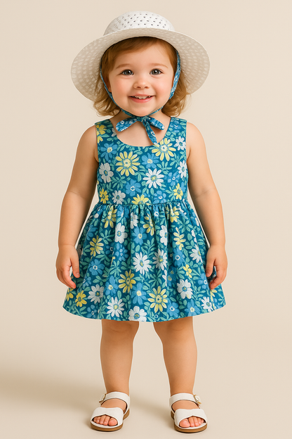 Lullaby London Cotton Dress and Hat Bow- 2 Pcs