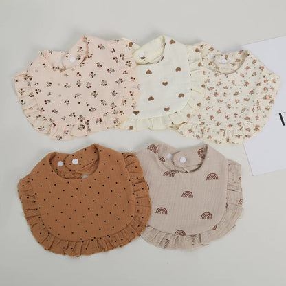 Floral Cotton Baby Bib – Ruffled Edge Muslin Burp Cloth