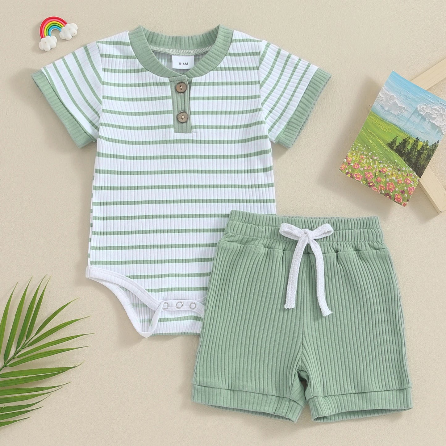 Lullaby Striped Cotton Baby Set – 2 Pcs