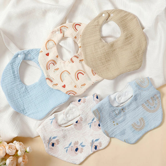 Lullaby Baby Bib – Cute Unisex Everyday Feeding Bib - Set 5 Pcs