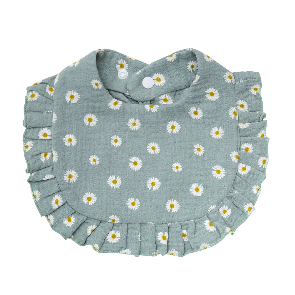 Floral Cotton Baby Bib – Ruffled Edge Muslin Burp Cloth