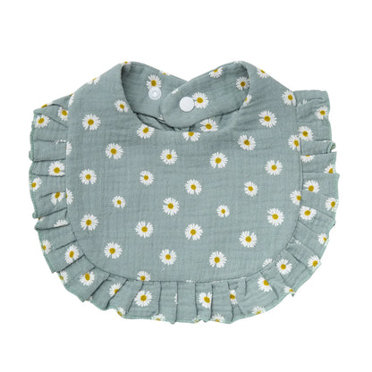 Floral Cotton Baby Bib – Ruffled Edge Muslin Burp Cloth