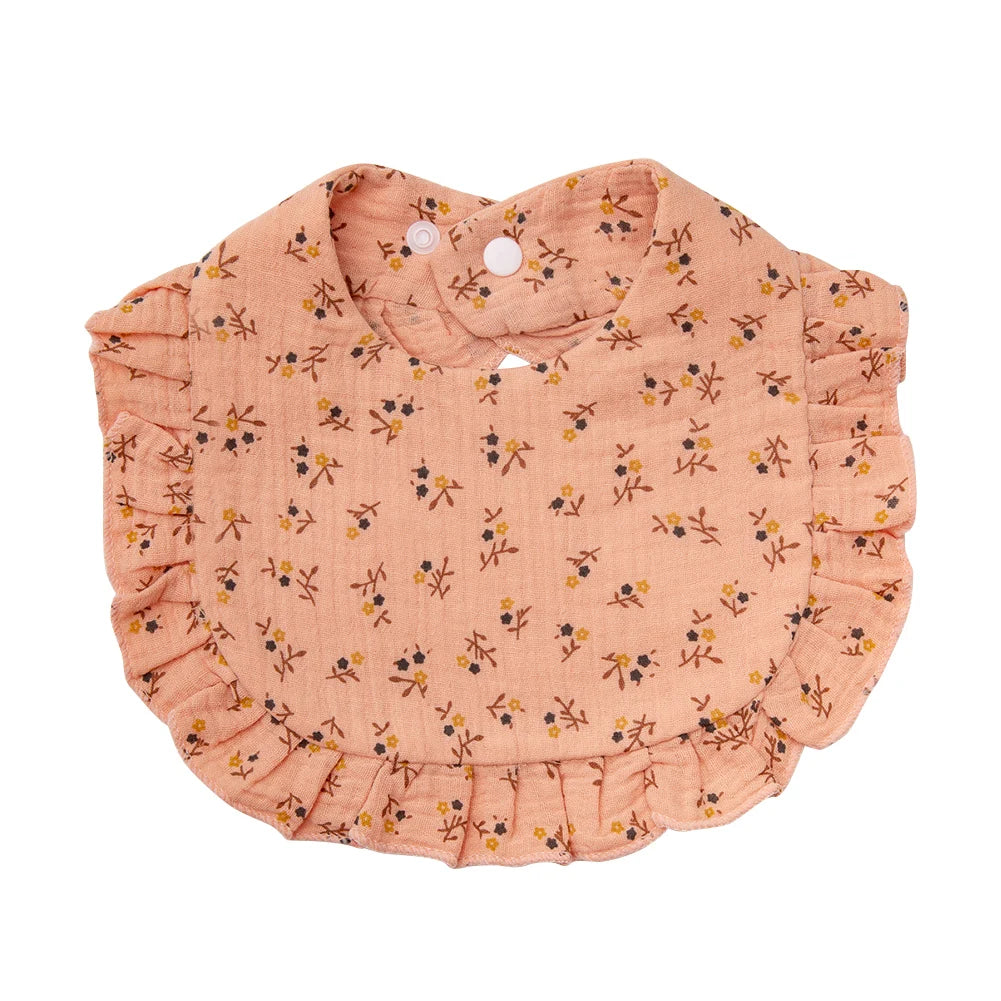 Floral Cotton Baby Bib – Ruffled Edge Muslin Burp Cloth