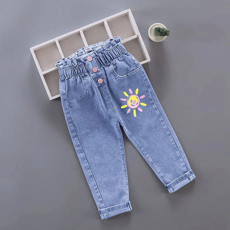 Girls’ Printed Jeans – Casual High-Waist Style (4–6Y)