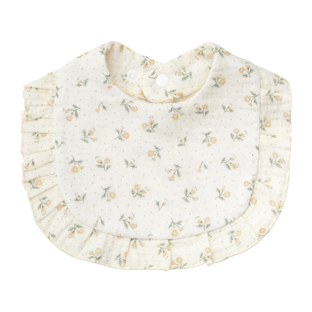 Floral Cotton Baby Bib – Ruffled Edge Muslin Burp Cloth
