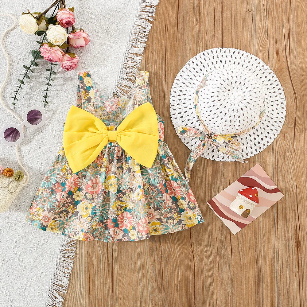 Lullaby London Cotton Dress and Hat Bow- 2 Pcs