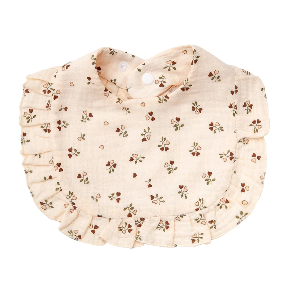 Floral Cotton Baby Bib – Ruffled Edge Muslin Burp Cloth