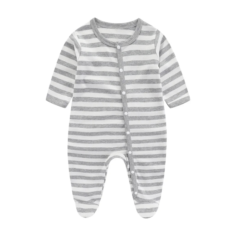 Lullaby Striped Cotton Baby Romper – Full-Sleeve Unisex Bodysuit