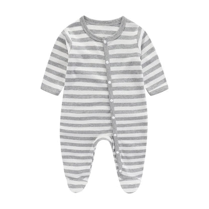 Lullaby Striped Cotton Baby Romper – Full-Sleeve Unisex Bodysuit