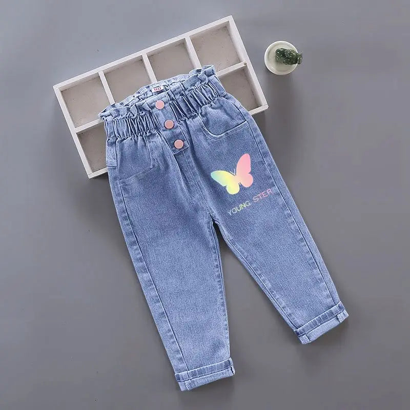 Girls’ Printed Jeans – Casual High-Waist Style (4–6Y)