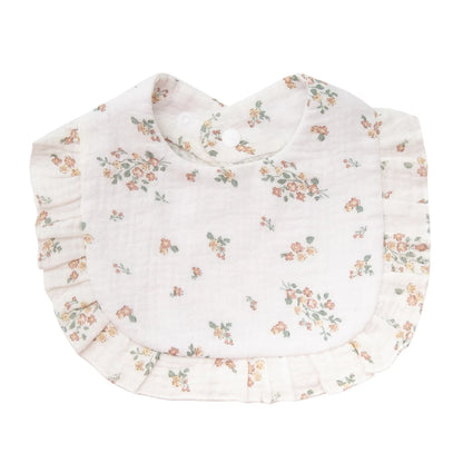 Floral Cotton Baby Bib – Ruffled Edge Muslin Burp Cloth