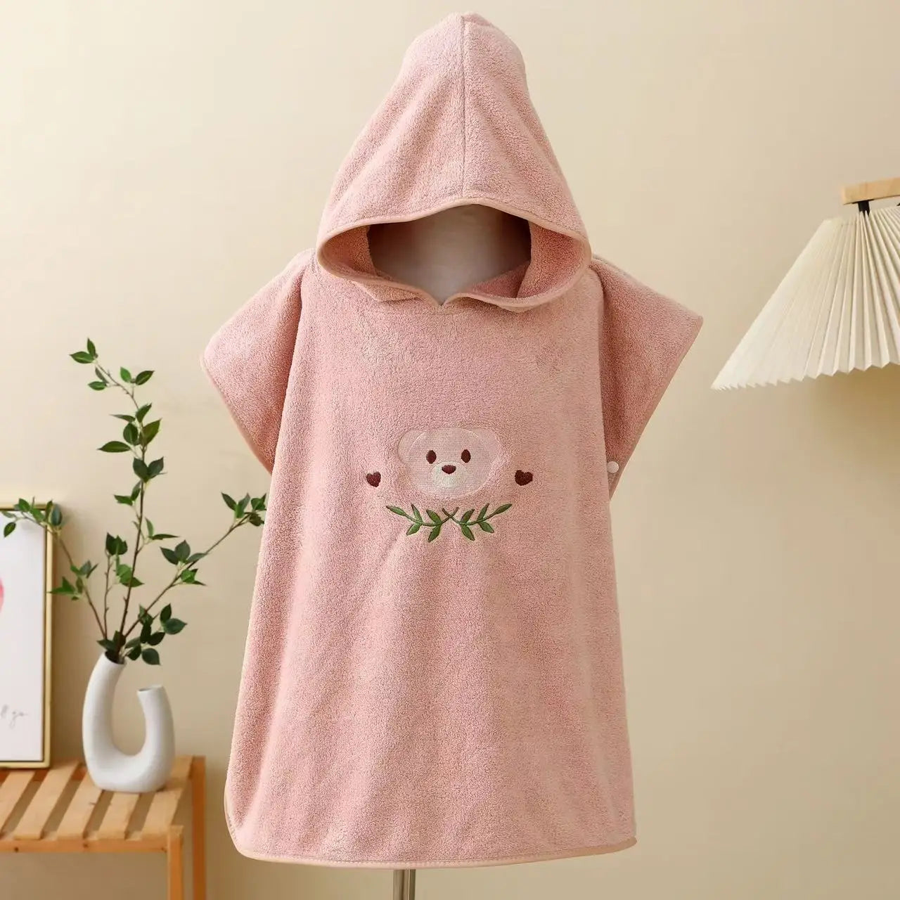 Hooded Bath Towel Cloak – Soft Coral Fleece