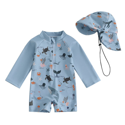 Long Sleeve Rash Guard Swimsuit with Hat