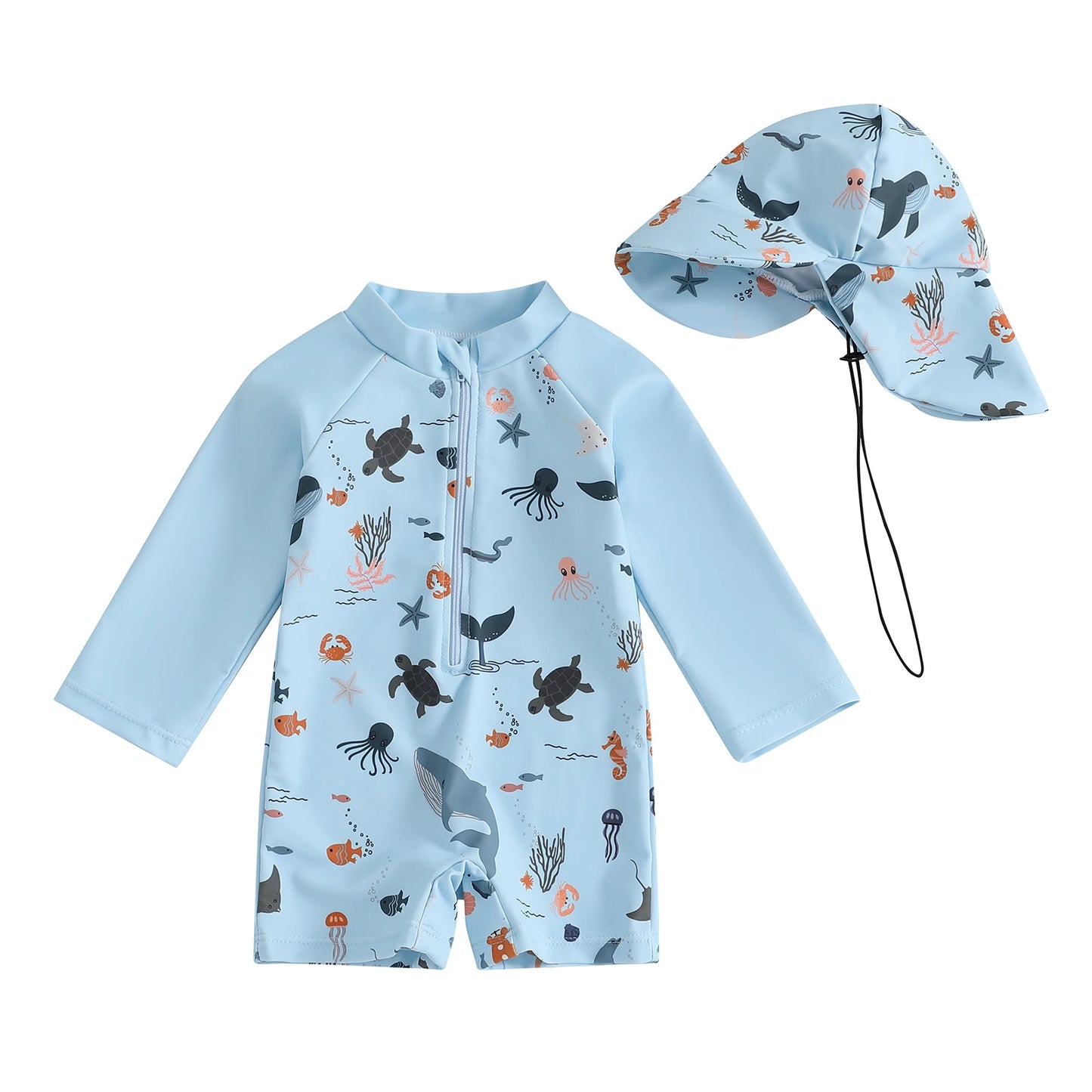 Long Sleeve Rash Guard Swimsuit with Hat