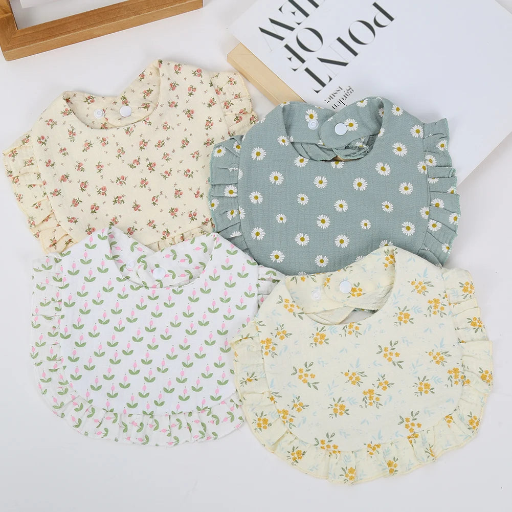 Floral Cotton Baby Bib – Ruffled Edge Muslin Burp Cloth