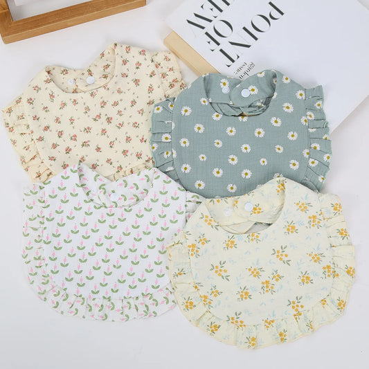 Floral Cotton Baby Bib – Ruffled Edge Muslin Burp Cloth