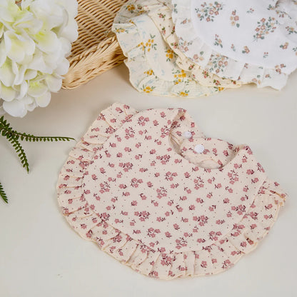 Floral Cotton Baby Bib – Ruffled Edge Muslin Burp Cloth